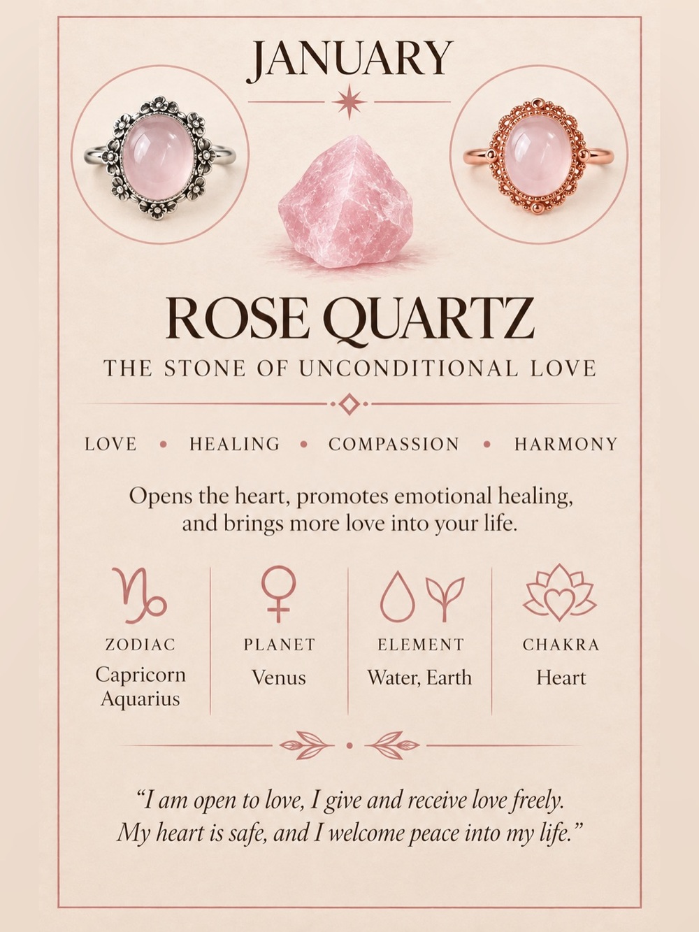 Pick 1 | Birthstone Rings | Rose Quartz | Silver Plated | Rose Gold Plated |